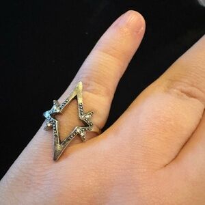 Star Cutout Ring Silver Tone Marcasite Style Open Star Size 7.75 8 Celestial